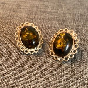 ✨Special Feature! VTG Genuine Amber Sterling Silver Clip-on Earrings